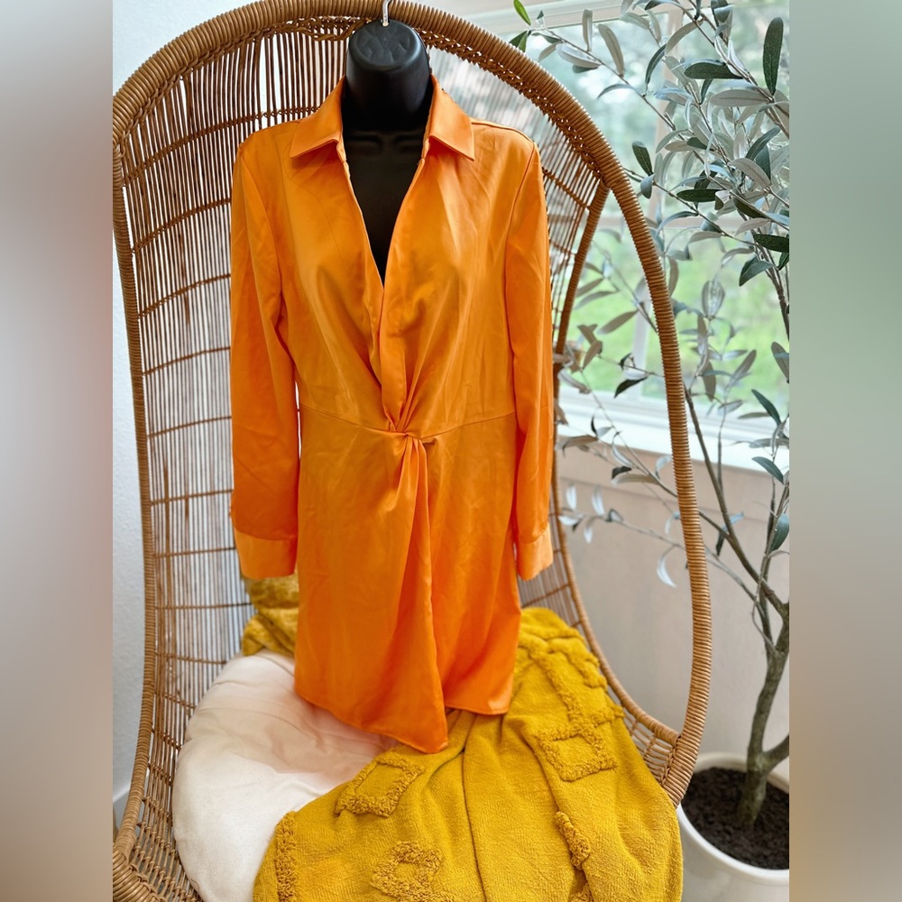 House of Harlow 1960 / Revolve orange Satin effect front knot mini dress / shirt